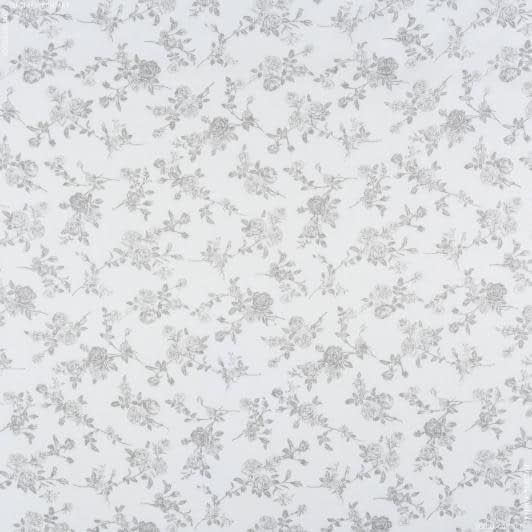 Ткани гардинные ткани - Тюль кисея-принт Сана розы серые фон белый