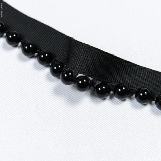 Ткани фурнитура для декора - Репсова лента с бусинами черная 25 мм