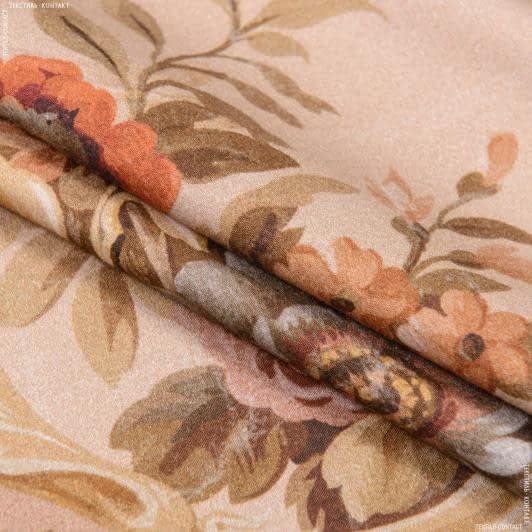 Тканини розпродаж - Декоративна тканина Кареліан квіти фон т.бежевий