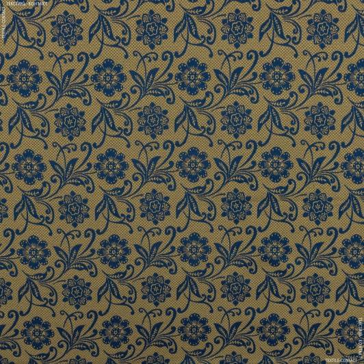 Тканини для покривал - Декор-гобелен маніла квіти синій,старе золото