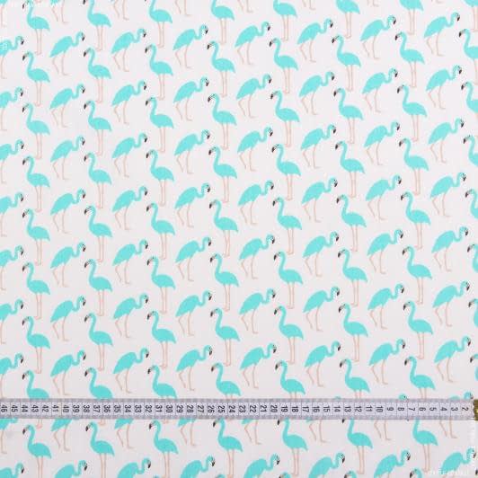 Ткани для детской одежды - Экокоттон фламинго, бирюза фон молочный