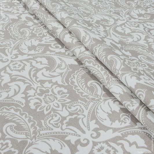 Тканини всі тканини - Декоративна тканина лонета Арабеско білий фон т.бежевий