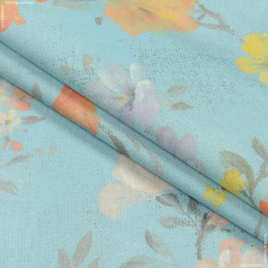 Ткани хлопок - Декоративная ткань Нелке цветы фон голубой