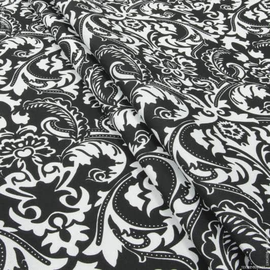 Ткани для покрывал - Декоративная ткань лонета Арабеско белый фон черный