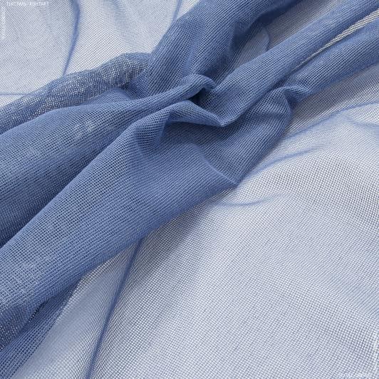 Ткани гардинные ткани - Тюль сетка Крафт т.голубая с утяжелителем