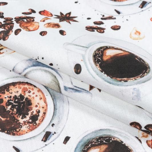 Ткани портьерные ткани - Декоративная ткань панама Кофе фон белый