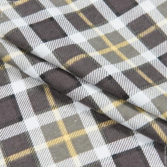 Тканини для сорочок - Фланель сорочкова клітина коричневий / жовтий