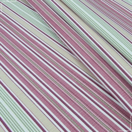 Тканини бавовняні сумішеві - Декоративна тканина Саймул Ерін смуга фрез, оливка, молочна