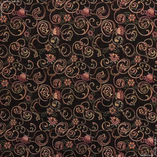 Тканини для декоративних подушок - Гобелен ірина фон чорний квіткова в'язь