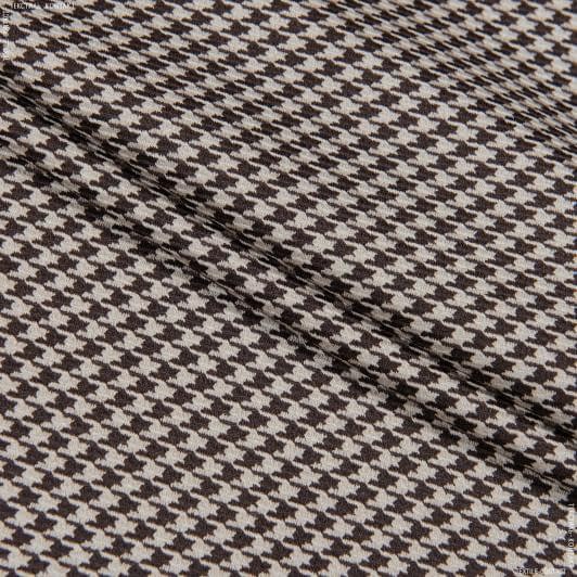 Тканини віскоза, полівіскоза - Костюмна Жером пепіта коричнева на бежевому