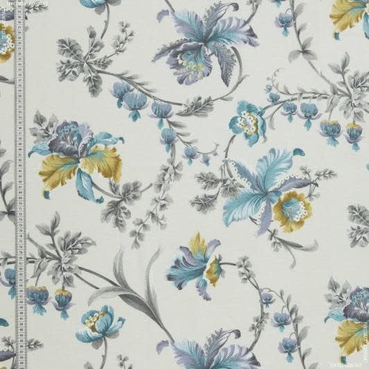 Ткани для декора - Декоративная ткань Джинна цветы бирюза, карамель