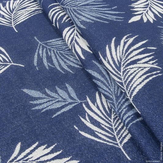 Тканини для декоративних подушок - Гобелен листя папороті ,синій