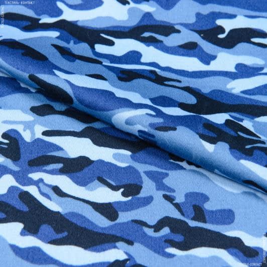 Тканини котон, джинс - Котон сатин стрейч камуфляж синій