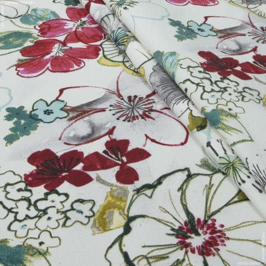 Ткани для римских штор - Декоративная ткань панама Лорас / LORAS цветы т.красный, т.фуксия