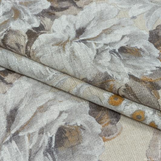 Ткани для декора - Тюль рогожка Осака цветы серые с утяжелителем