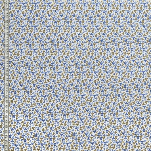 Ткани для детской одежды - Экокоттон клевер голубой,беж, фон белый