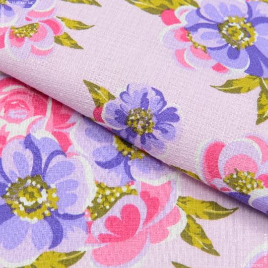 Ткани вафельная - Ткань полотенечная вафельная набивная цветы розовый