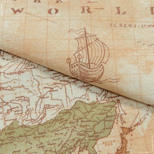 Тканини портьєрні тканини - Декоративна тканина лонета Карта світу св. цегла