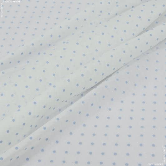 Ткани гардинные ткани - Тюль кисея Плумети софт молочная горошки голубые с утяжелителем