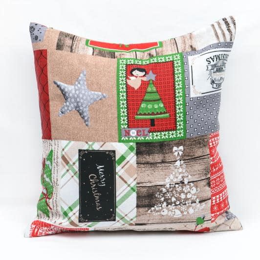 Ткани готовые изделия - Чехол  на подушку новогодний/ коллаж открыток,  красный, серый 45х45см