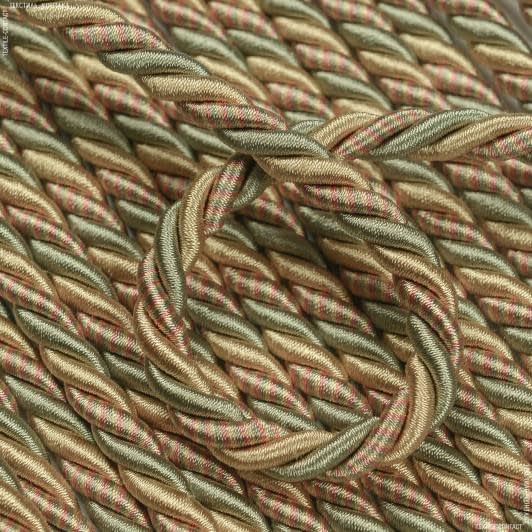 Тканини шнур декоративний - Шнур Глянцевий меланж колір св.золото, оливка d=9 мм