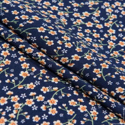 Тканини для блузок - Штапель Фалма принт дрібні квіти на темно-синьому