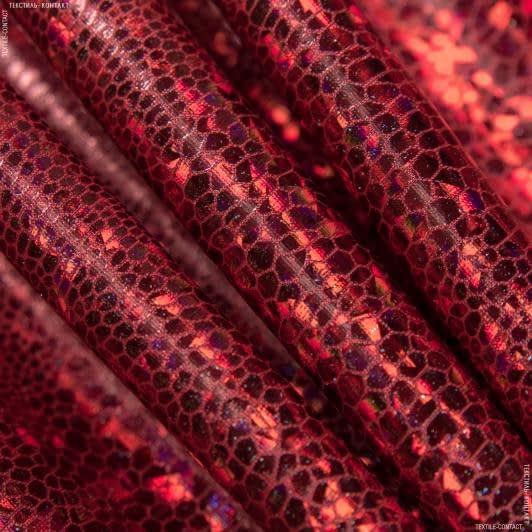 Тканини новорічні тканини - Трикотаж голограма луска червоний
