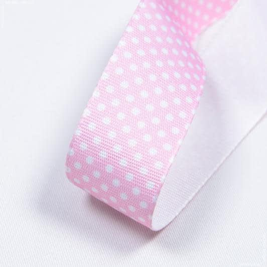 Ткани фурнитура для декора - Репсовая лента Тера горох мелкий /TERA белый, фон розовый 34 мм