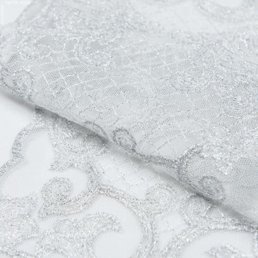 Тканини фурнітура для декора - Декоративне мереживо Тельма срібло 16 см