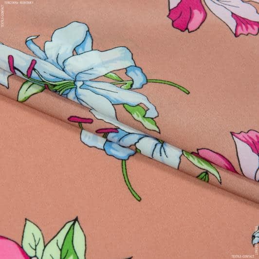 Тканини для суконь - Крепдешин квіти малиновий/рожевий