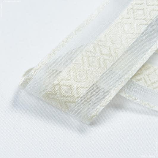 Ткани все ткани - Тесьма батист Пунта  на жаккардовой основе цвет кремовый 50 мм (25м)