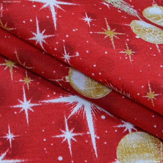Ткани для скатертей - Декоративная новогодняя ткань Снежинки  фон красный