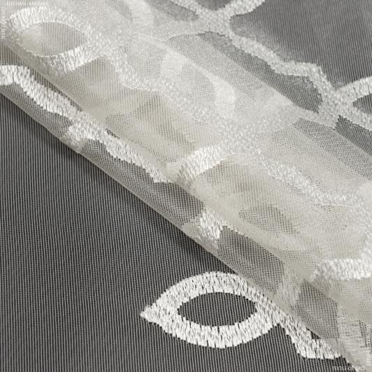 Тканини гардинні тканини - Тюль мікросітка вишивка Азалія колір топлене молоко, колір молочний