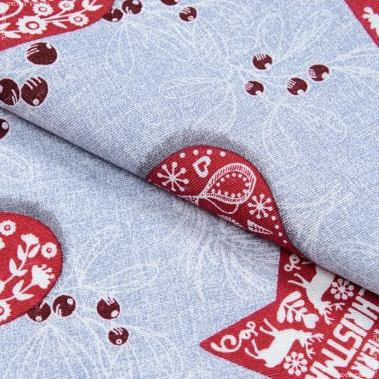 Тканини для штор - Новорічна тканина лонета Іграшки серця, фон сірий