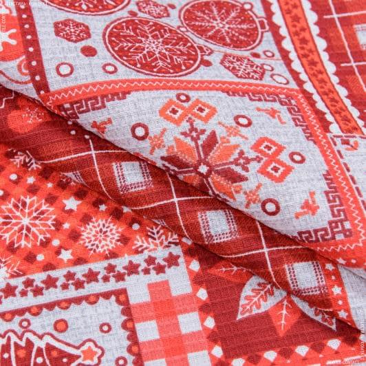 Тканини новорічні тканини - Тканина рушникова вафельна набивна Новорічна колір червоний