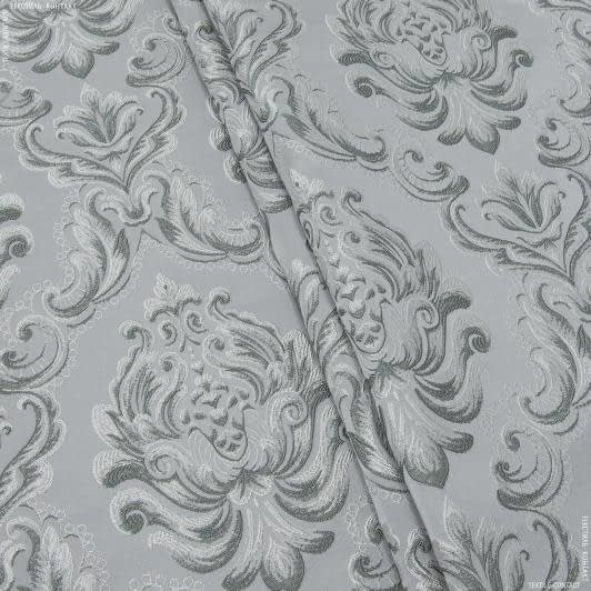 Тканини для чохлів на стільці - Жакард Сехе вензель великий, сірий, т.сірий, срібло