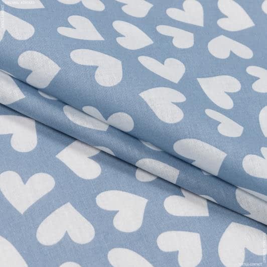 Ткани для постельного белья - Бязь набивная сердечки голубой