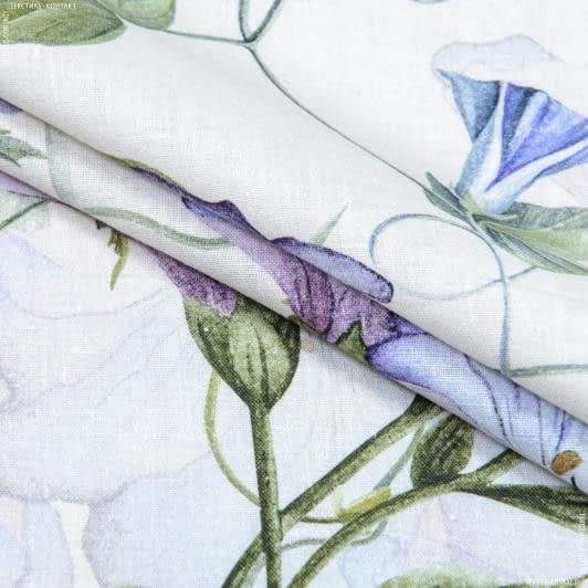 Ткани для юбок - Лен костюмный принт колокольчики сине-фиолетовый