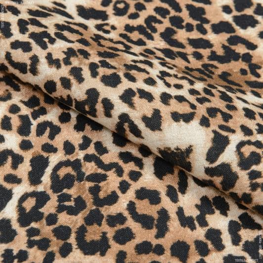 Тканини для суконь - Льон костюмний принт леопард коричневий