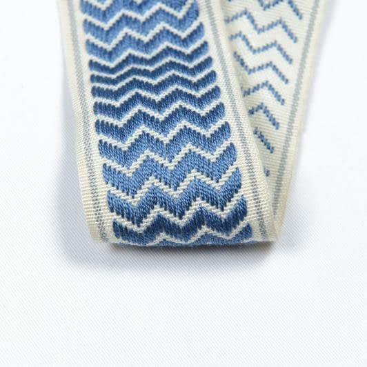 Ткани для декора - Тесьма Трейп зиг-заг синий фон крем 50 мм