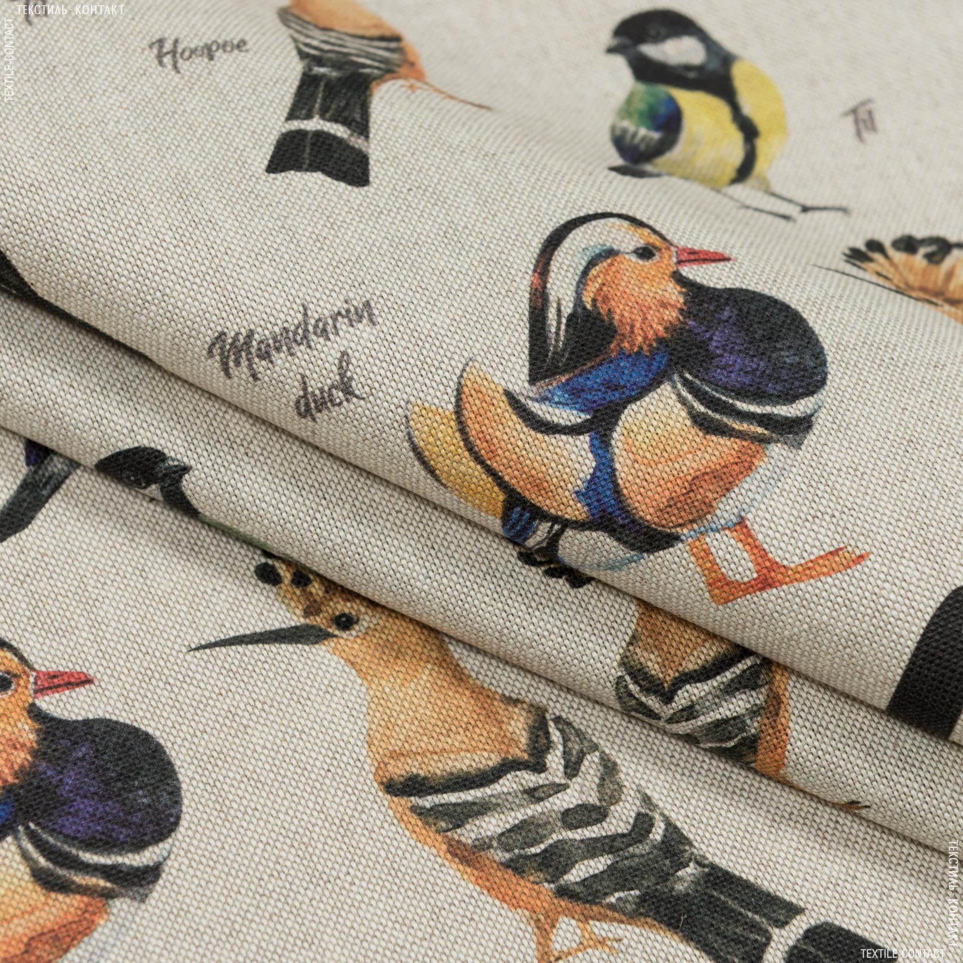 Тканини портьєрні тканини - Декоративна тканина Птахи /AVES DIGITAL фон натуральний