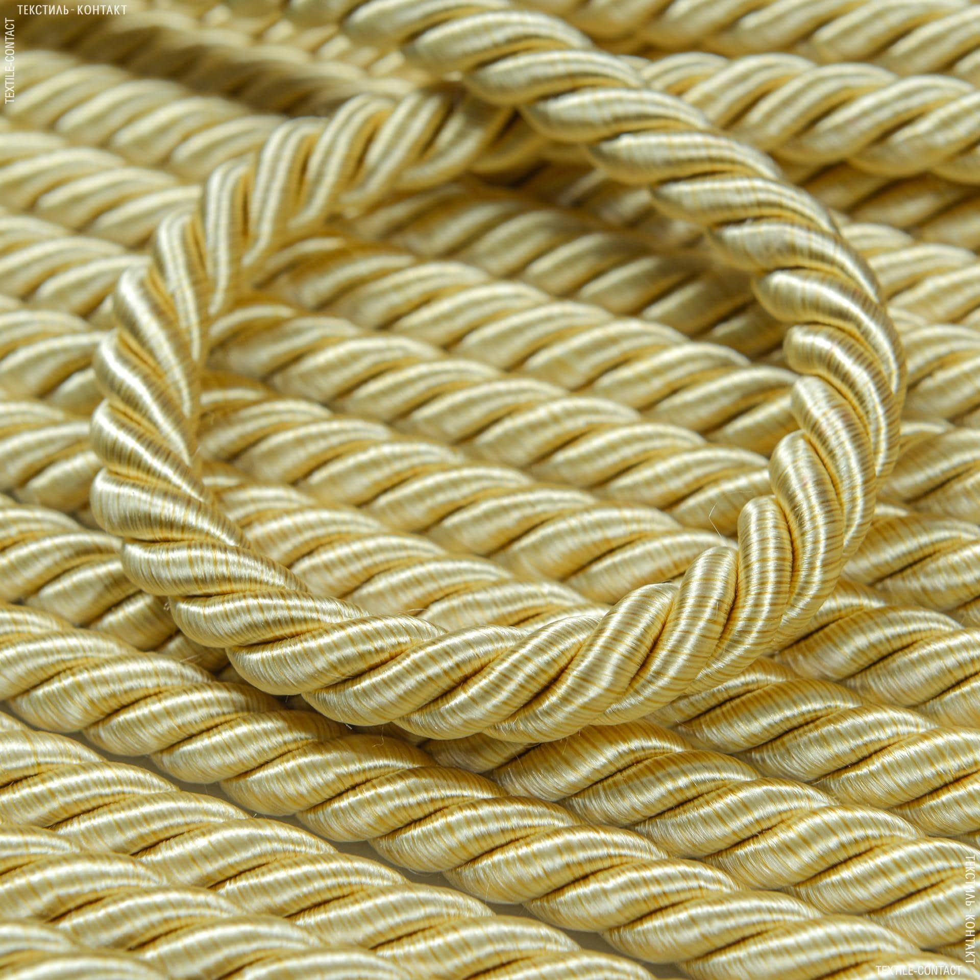 Тканини фурнітура для декора - Шнур Солар колір світле золото d=10мм