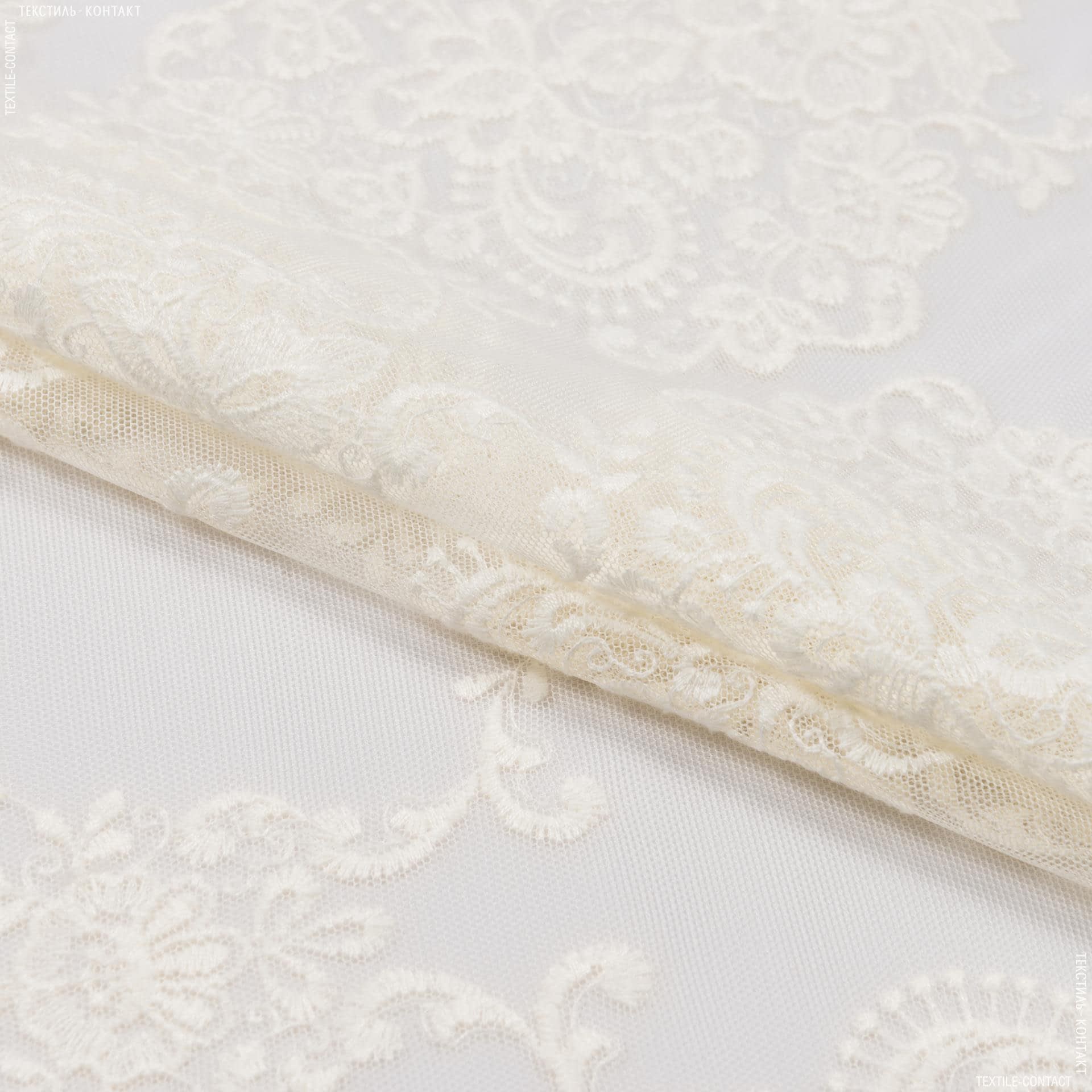 Ткани гардинные ткани - Тюль вышивка  Злата молочный купон