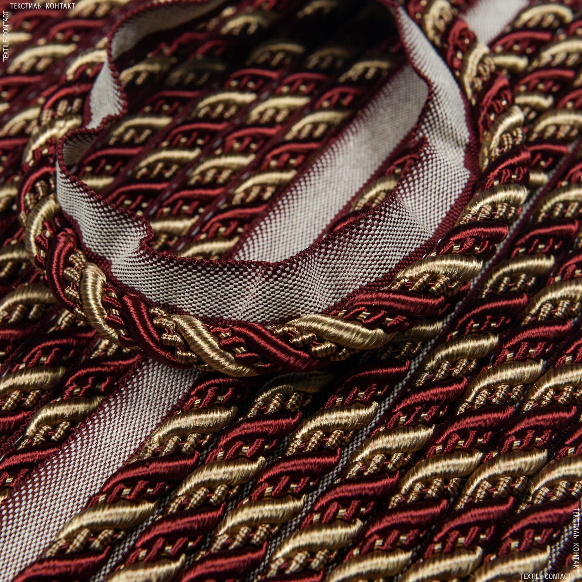 Тканини фурнітура для декора - Шнур окантов. Імедженейшен бордо-золото   d=10мм