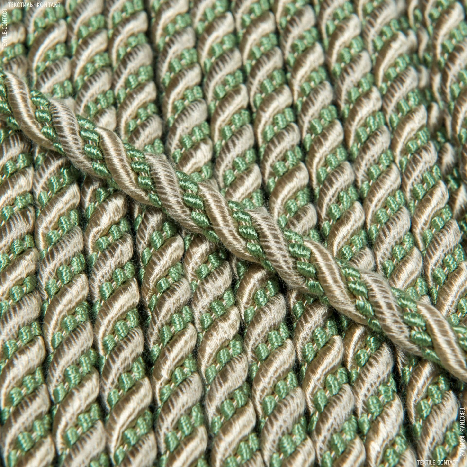 Тканини фурнітура для декора - Шнур Базель колір бежевий,зелень d=10мм