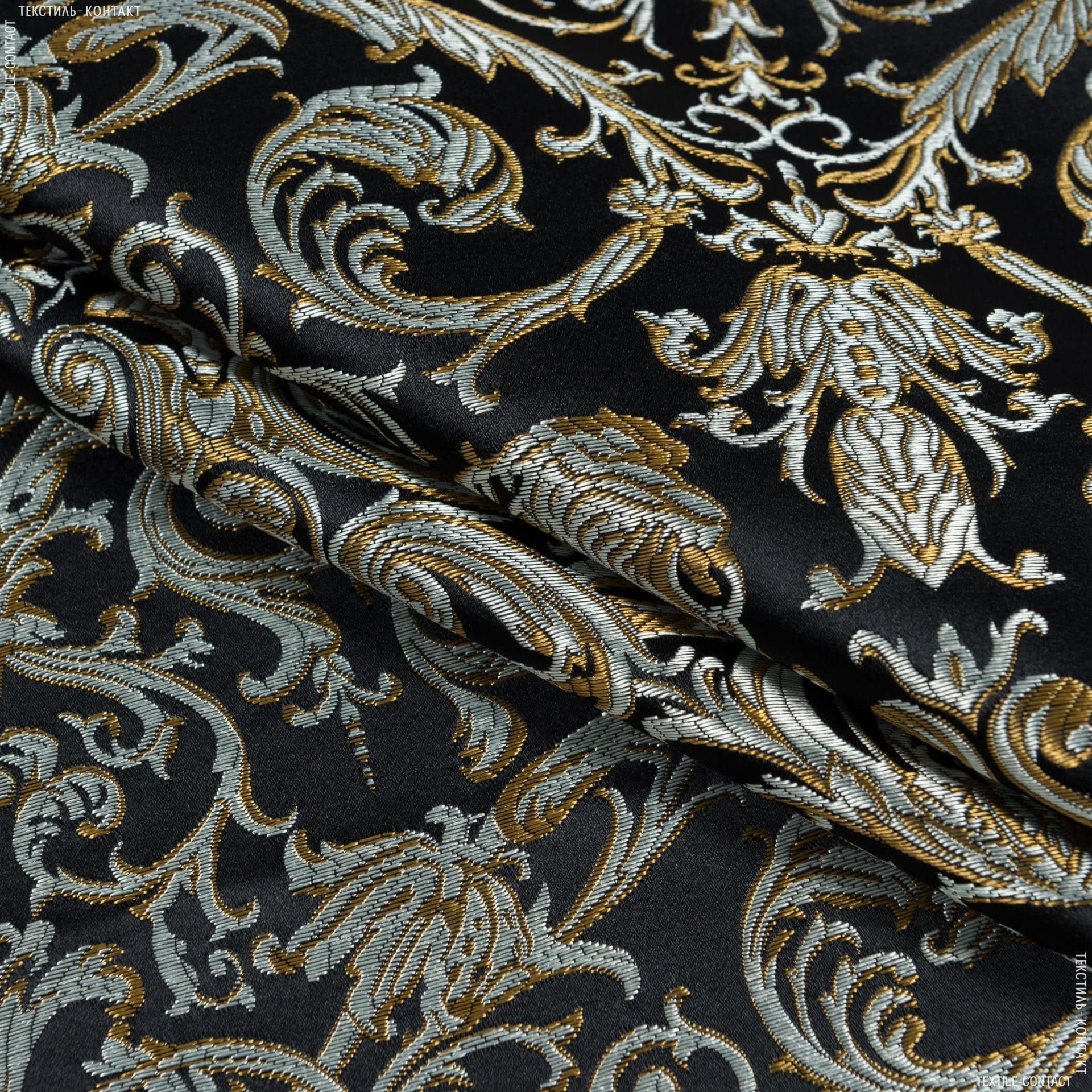 Ткани портьерные ткани - Портьерная ткань Нелли вензель амфора фон черный
