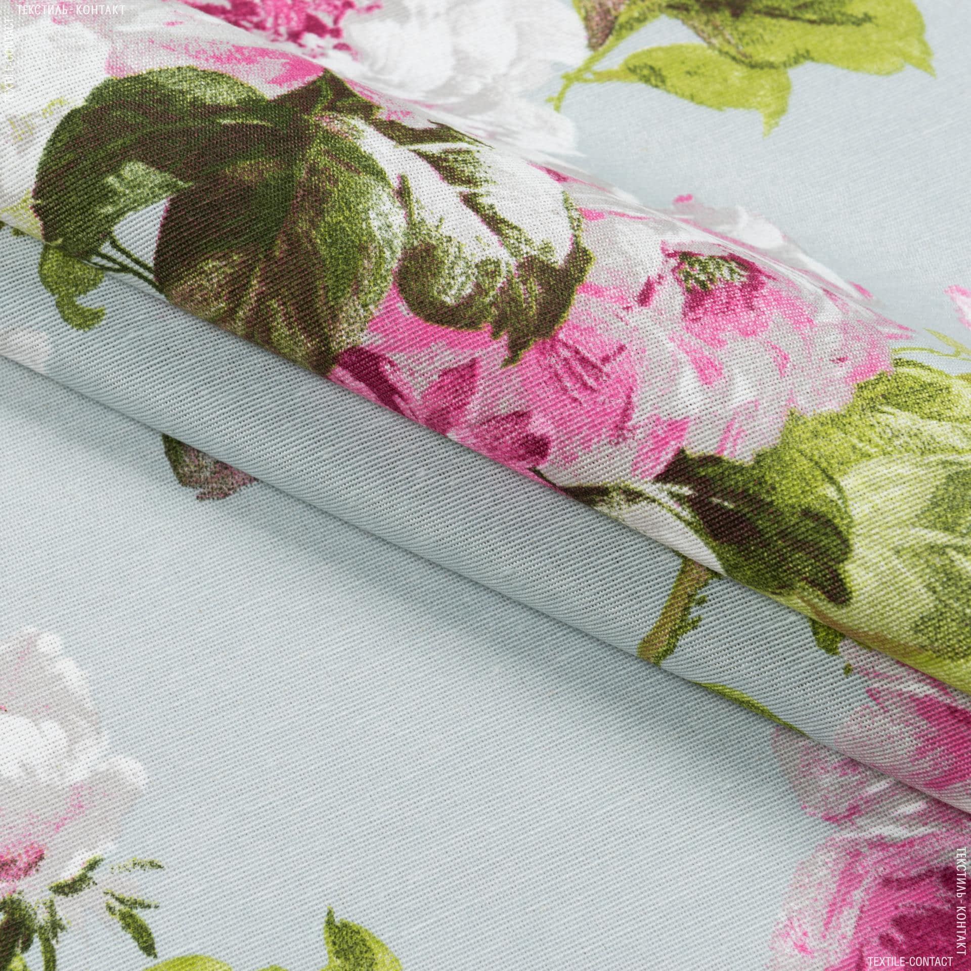 Тканини портьєрні тканини - Декоративна тканина лонета Флорал / FLORAL квіти великі фуксія, фон лазурь