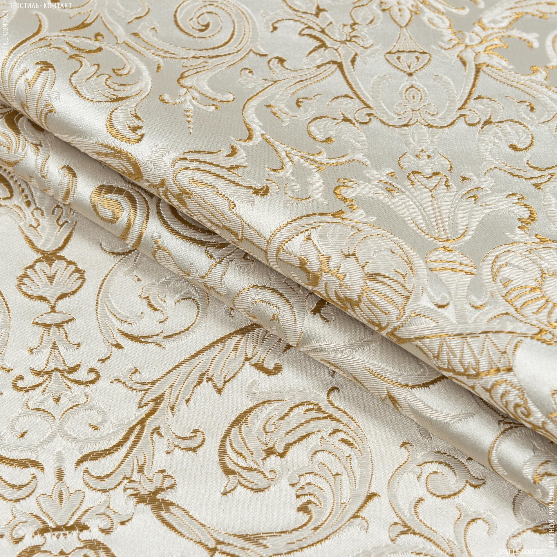 Ткани портьерные ткани - Портьерная ткань Нелли вензель амфора цвет крем  фон цвет крем -брюле