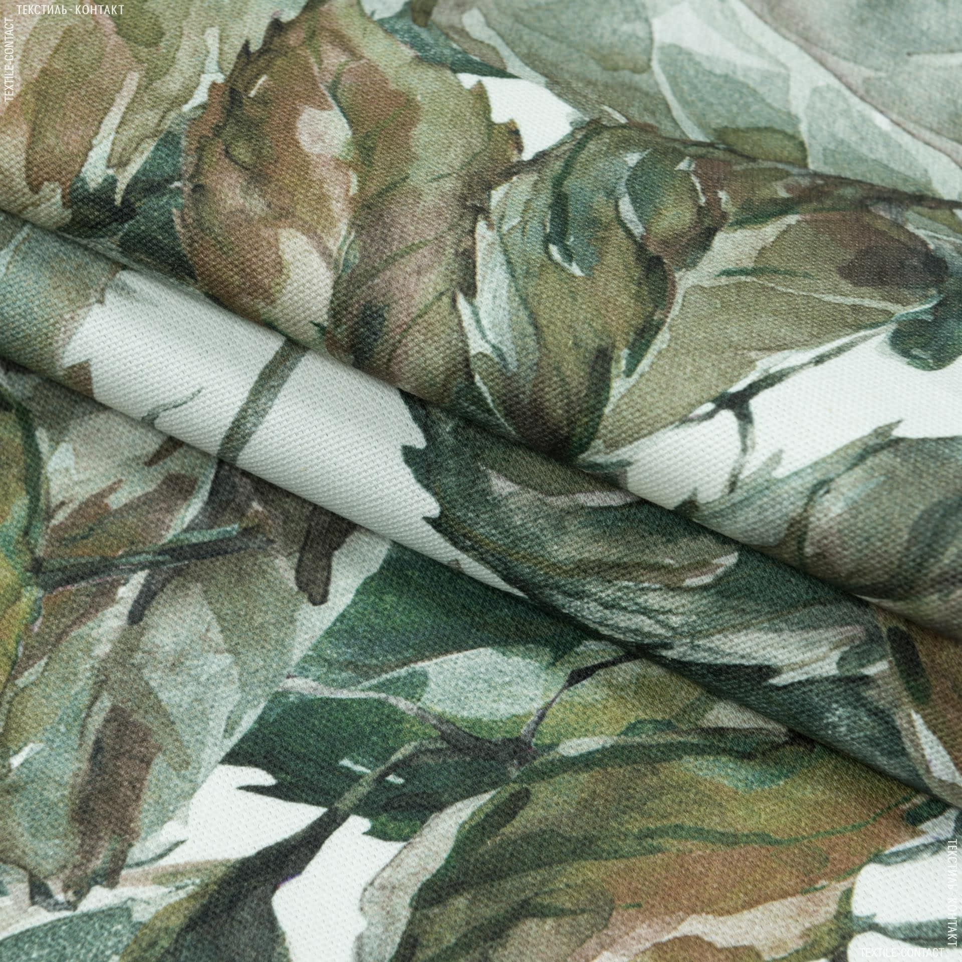 Тканини портьєрні тканини - Декоративна тканина Листя колір т. оливка