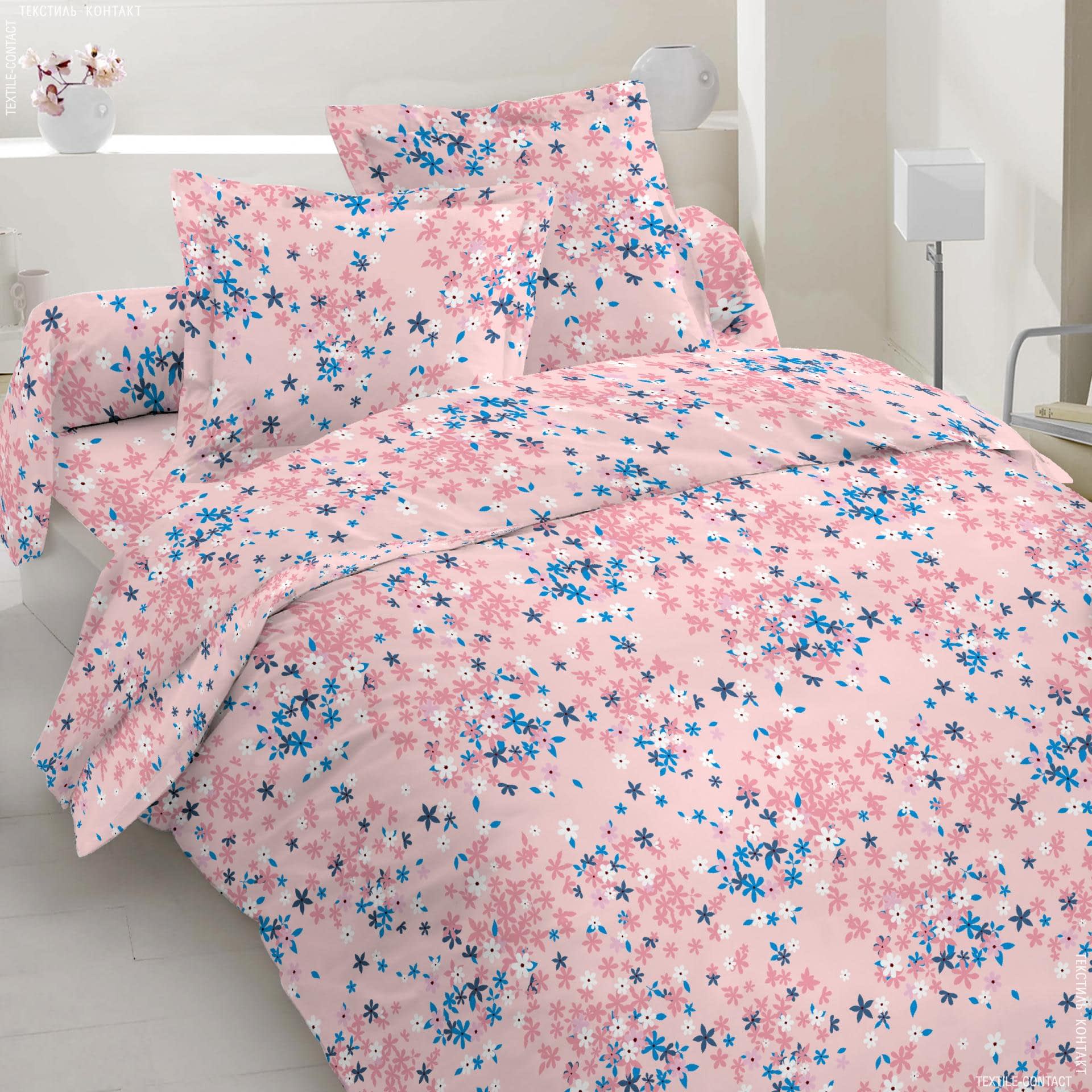 Ткани для постельного белья - Бязь ГОЛД DW набивная цветы розовый